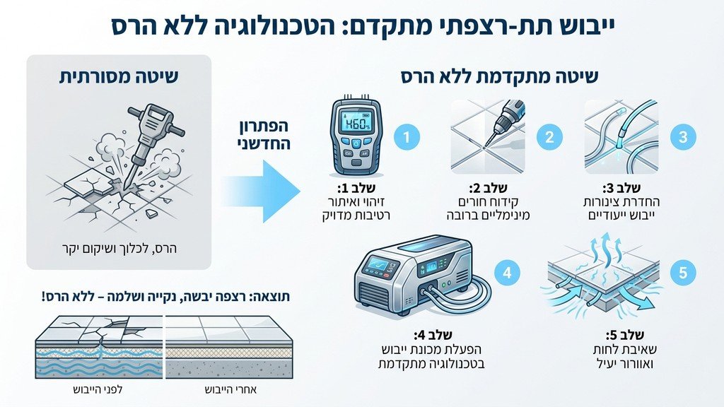 מכונת ייבוש תת רצפתי מחוברת לרצפה באמצעות צינוריות דקות