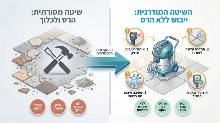 מכונת שאיבה מחוברת לרצפה דרך פוגות ללא הרס