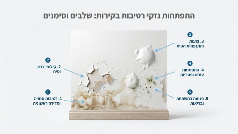 קיר מתקלף עם סימני רטיבות ועובש עקב נזקי מים
