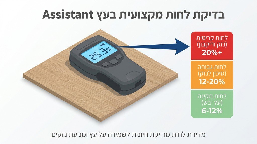 בדיקת רמות לחות בקורות עץ באמצעות ציוד דיגיטלי