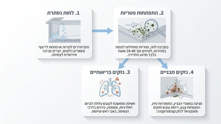 קיר מתקלף עם סימני רטיבות כהים בפינת החדר