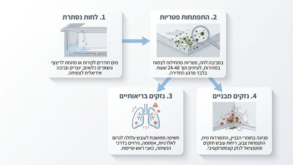 קיר מתקלף עם סימני רטיבות כהים בפינת החדר