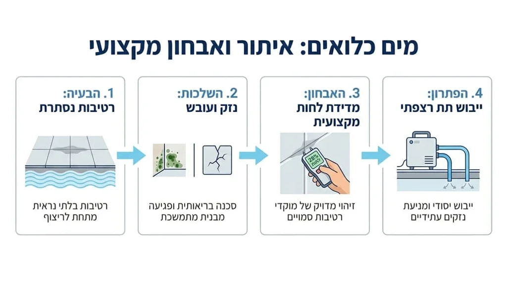 טכנאי מבצע בדיקת לחות מתחת לריצוף