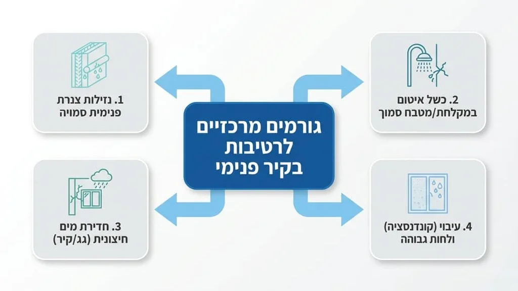 קיר פנימי עם קילופי צבע עקב רטיבות
